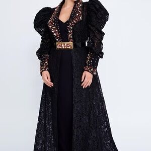 Black Lace Long Sleeve Dress with Embellished Trim